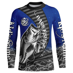 Custom Largemouth Bass Long Sleeve Tournament Fishing Shirts, Bass Fishing Jerseys | Blue IPHW5758