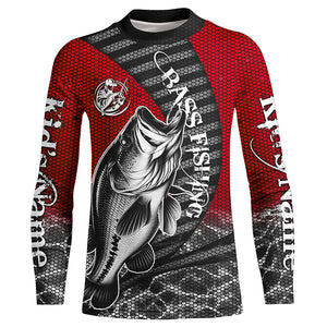 Custom Largemouth Bass Long Sleeve Tournament Fishing Shirts, Bass Fishing Jerseys | Red IPHW5759