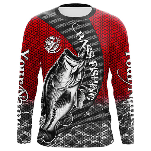 Custom Largemouth Bass Long Sleeve Tournament Fishing Shirts, Bass Fishing Jerseys | Red IPHW5759