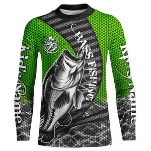 Custom Largemouth Bass Long Sleeve Tournament Fishing Shirts, Bass Fishing Jerseys | Green IPHW5760