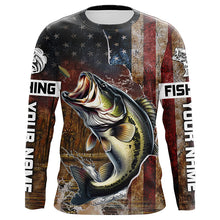 Load image into Gallery viewer, Vintage American Flag Bass Fishing Jerseys, Personalized Patriotic Bass Fishing Shirts For Fisherman IPHW5762