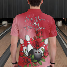 Load image into Gallery viewer, Custom Valentine Bowling Polo Shirts For Men, Bowling And Red Roses Couple Bowling Outfits IPHW8350