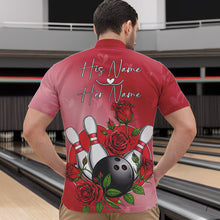 Load image into Gallery viewer, Custom Valentine Bowling Quarter-Zip Shirts For Men, Bowling And Red Roses Couple Bowling Outfits IPHW8350