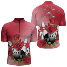 Load image into Gallery viewer, Custom Valentine Bowling Quarter-Zip Shirts For Men, Bowling And Red Roses Couple Bowling Outfits IPHW8350