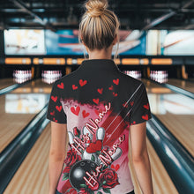 Load image into Gallery viewer, Custom Black And Red Heart Theme Valentine Bowling Polo Shirts For Women, Couple Bowling Shirt IPHW8353