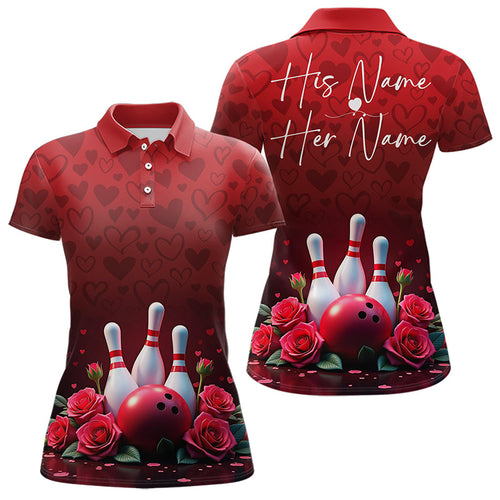Red Heart Theme Custom Valentines Bowling Polo Shirt For Women, Couple Bowling Outfits IPHW8357