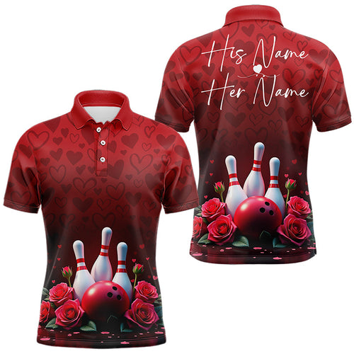 Red Heart Theme Custom Valentines Bowling Polo Shirt For Men, Couple Bowling Outfits IPHW8357