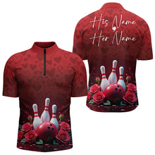 Load image into Gallery viewer, Red Heart Theme Custom Valentines Bowling Quarter-Zip Shirt For Men, Couple Bowling Outfits IPHW8357