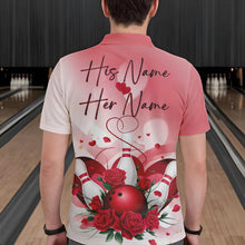 Load image into Gallery viewer, Bowling And Red Roses Custom Valentine Bowling Polo Shirts For Men Bowling Couple Outfits IPHW8358