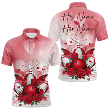 Load image into Gallery viewer, Bowling And Red Roses Custom Valentine Bowling Polo Shirts For Men Bowling Couple Outfits IPHW8358