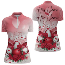 Load image into Gallery viewer, Bowling And Red Roses Custom Valentine Bowling Quarter-Zip Shirts For Women Bowling Couple IPHW8358