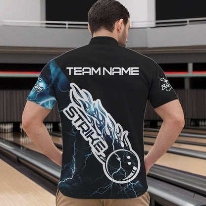 Custom Black And Blue Thunder Lightning Strike Bowling Quarter-Zip Shirts For Men Team Shirt IPHW8532