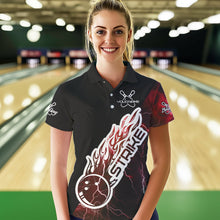 Load image into Gallery viewer, Custom Black And Red Thunder Lightning Strike Bowling Polo Shirts For Women Team Shirt IPHW8533