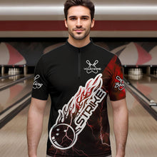 Load image into Gallery viewer, Custom Black And Red Thunder Lightning Strike Bowling Quarter-Zip Shirts For Men Team Shirt IPHW8533