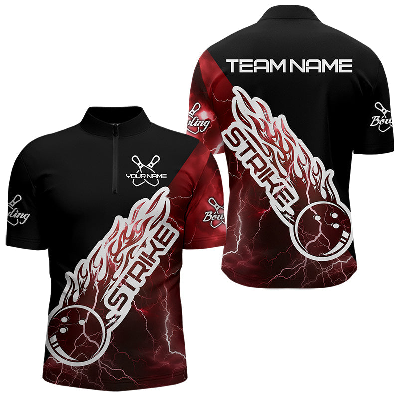Custom Black And Red Thunder Lightning Strike Bowling Quarter-Zip Shirts For Men Team Shirt IPHW8533