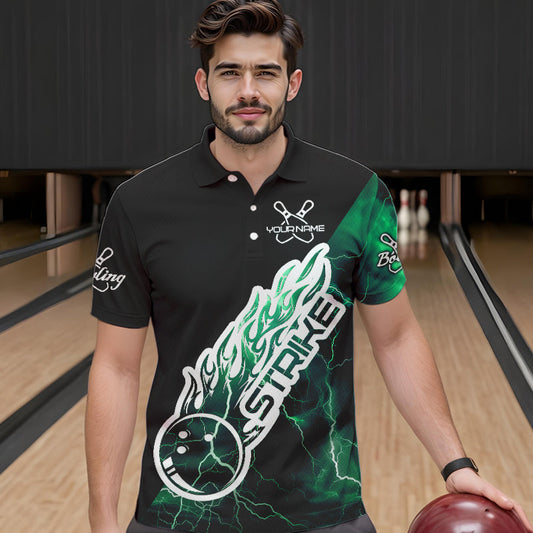 Custom Black And Green Thunder Lightning Strike Bowling Polo Shirts For Men Team Shirt IPHW8534