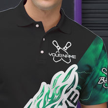 Load image into Gallery viewer, Custom Black And Green Thunder Lightning Strike Bowling Polo Shirts For Men Team Shirt IPHW8534