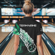 Load image into Gallery viewer, Custom Black And Green Thunder Lightning Strike Bowling Polo Shirts For Women Team Shirt IPHW8534