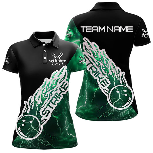 Custom Black And Green Thunder Lightning Strike Bowling Polo Shirts For Women Team Shirt IPHW8534