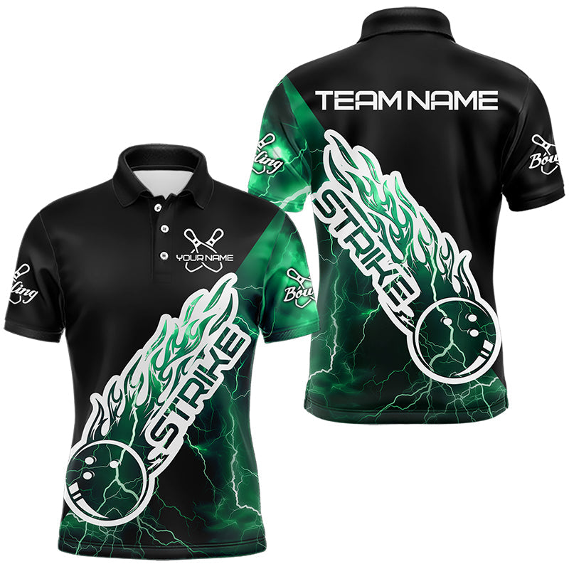 Custom Black And Green Thunder Lightning Strike Bowling Polo Shirts For Men Team Shirt IPHW8534