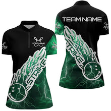Load image into Gallery viewer, Custom Black And Green Thunder Lightning Strike Bowling Womens Quarter-Zip Team Shirt IPHW8534