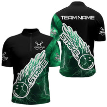 Load image into Gallery viewer, Custom Black And Green Thunder Lightning Strike Bowling Quarter-Zip Shirts For Men Team Shirt IPHW8534