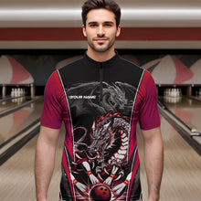 Load image into Gallery viewer, Custom Black And Red Dragon Bowling Quarter-Zip Shirts For Men, Dragon Bowling Tournament Uniform IPHW8553