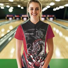 Load image into Gallery viewer, Custom Black And Red Dragon Bowling Womens Quarter-Zip Shirts, Bowling Tournament Uniform IPHW8553