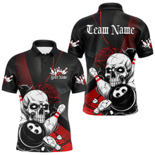 Load image into Gallery viewer, Custom Black And Red Roses Skull Bowling Team Polo Shirts For Men, Skull Bowling Jerseys IPHW8870