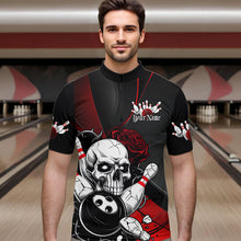 Load image into Gallery viewer, Custom Black And Red Roses Skull Bowling Team Quarter-Zip Shirts For Men, Skull Bowling Jerseys IPHW8870