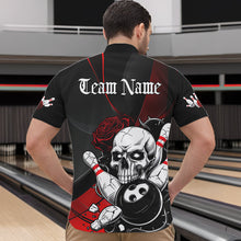 Load image into Gallery viewer, Custom Black And Red Roses Skull Bowling Team Quarter-Zip Shirts For Men, Skull Bowling Jerseys IPHW8870