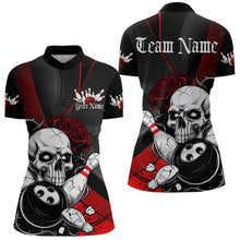 Load image into Gallery viewer, Custom Black And Red Roses Skull Bowling Team Women Quarter-Zip Shirt, Skull Bowling Jersey IPHW8870
