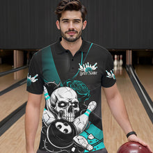 Load image into Gallery viewer, Custom Black And Blue Roses Skull Bowling Team Polo Shirts For Men, Skull Bowling Jerseys IPHW8872