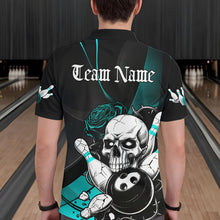Load image into Gallery viewer, Custom Black And Blue Roses Skull Bowling Team Polo Shirts For Men, Skull Bowling Jerseys IPHW8872