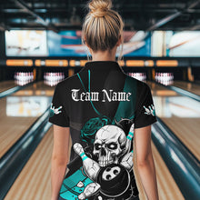 Load image into Gallery viewer, Custom Black And Blue Roses Skull Bowling Women Quarter-Zip Shirts, Skull Bowling Jerseys IPHW8872