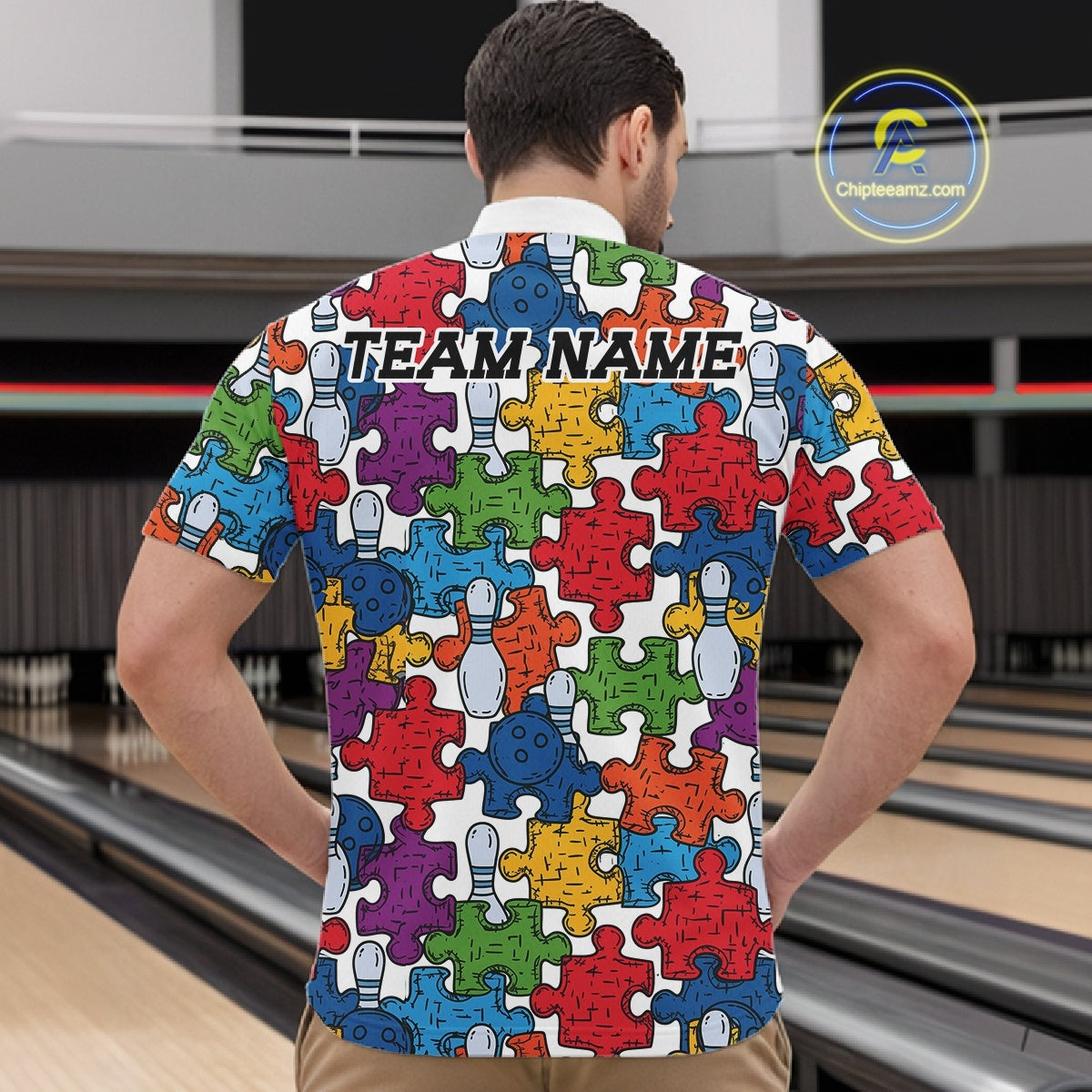 Custom Autism Awareness Bowling Men Quarter Zip Shirt, Colorful Puzzle Pieces Bowling Shirt IPHW11616