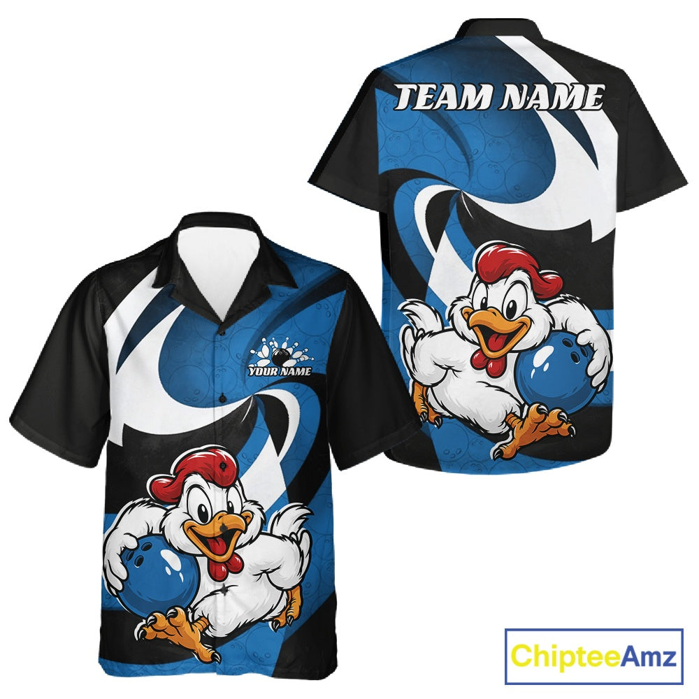 Custom Black And Blue Cute Funny Chicken Bowling Jerseys Bowling Team Shirt For Men And Women IPHW11627