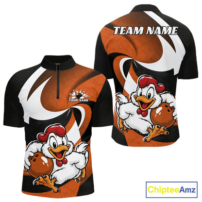 Custom Black And Orange Cute Funny Chicken Bowling Jerseys Bowling Team Shirt For Men IPHW11628
