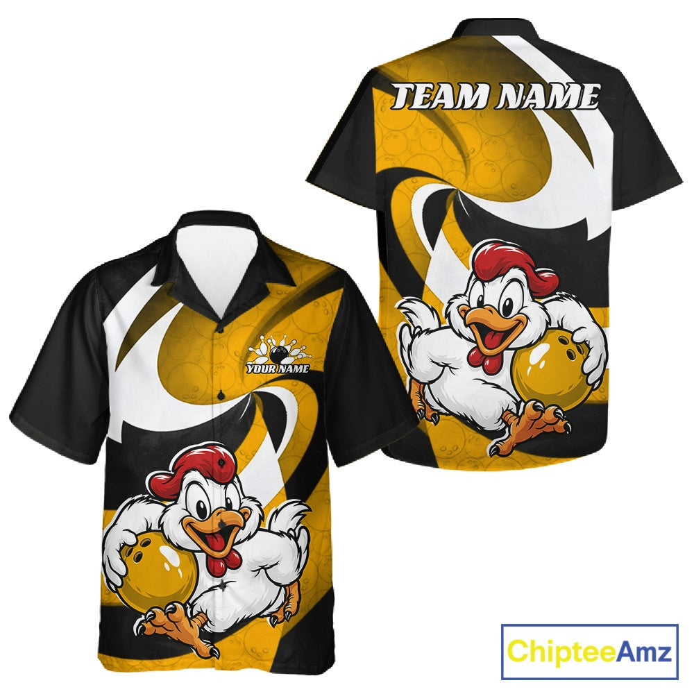 Custom Black And Yellow Cute Funny Chicken Bowling Jerseys Bowling Team Shirt For Men And Women IPHW11629