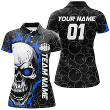 Load image into Gallery viewer, Custom Blue Flame Skull Halloween Ladies Bowling Shirts With Custom Name, Team Name, Number IPHW7103