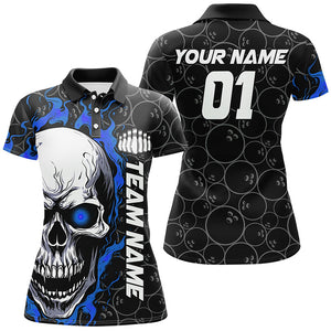 Custom Blue Flame Skull Halloween Ladies Bowling Shirts With Custom Name, Team Name, Number IPHW7103