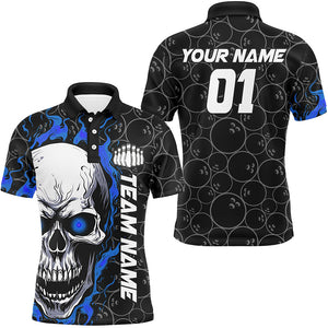 Custom Blue Flame Skull Halloween Bowling Shirts For Men With Custom Name, Team Name, Number IPHW7103