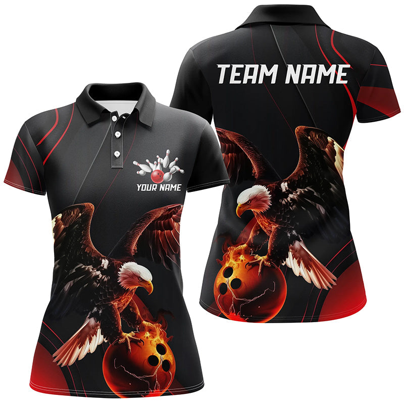 Red Flame Womens Bowling Shirts, Custom Eagle Team Bowling Shirts, Gift For Bowlers IPHW7111