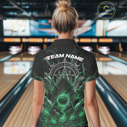 Custom Green Lightning Halloween Grim Reaper Bowling Women Shirt, Dark Magic Outfit IPHW11883