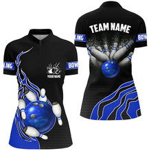 Load image into Gallery viewer, Blue Flame Bowling Polo Shirts For Women, Custom Bowling Team Jerseys Bowler Outfits IPHW5217