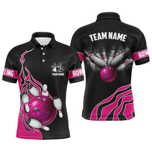 Load image into Gallery viewer, Pink Flame Bowling Polo Shirts For Men Bowling Ball, Custom Bowling Team Jerseys Bowler Outfits IPHW5219