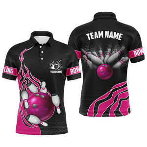 Pink Flame Bowling Polo Shirts For Men Bowling Ball, Custom Bowling Team Jerseys Bowler Outfits IPHW5219