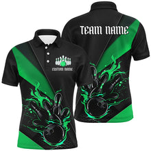 Load image into Gallery viewer, Black And Green Custom Flame Bowling Tournament Jerseys For Men, Bowling Team Shirts IPHW7926