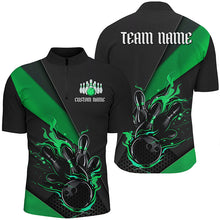 Load image into Gallery viewer, Black And Green Custom Flame Bowling Tournament Jerseys For Men, Bowling Team Shirts IPHW7926