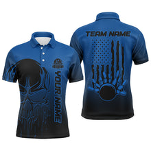Load image into Gallery viewer, Black And Blue Skull Custom Unisex Bowling Team Shirts, American Flag Patriotic Bowling Outfits IPHW6057